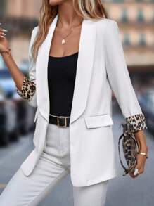 SHEIN Clasi In hoa Báo Khăn quàng Mở Mặt trước Áo vest - trắng - Xem 4