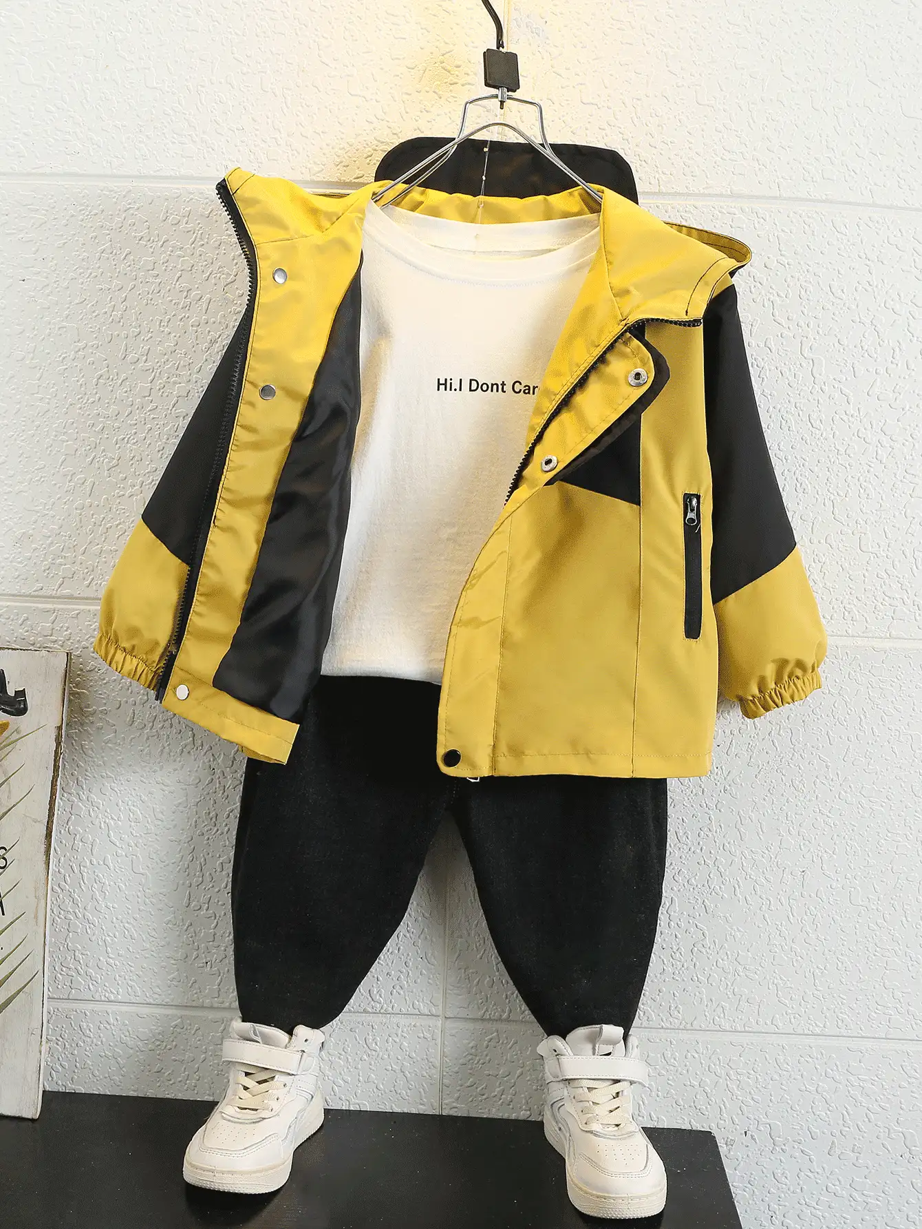 Young Boy Two Tone Hooded Coat - Multicolor - View 3