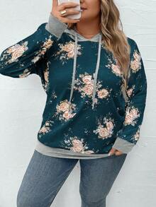 SHEIN LUNE 大码印花抽绳卫衣 - 藍色 - 查看 5