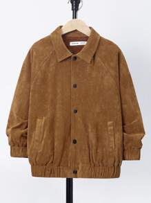 SHEIN Tween Boy Slant Pockets Raglan Sleeve Jacket - Brown - View 2