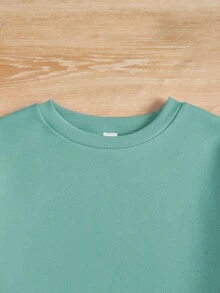 SHEIN Tween Girl Casual Crew Neck Long Sleeve Sweatshirt, Suitable For Autumn/Winter - Mint Green - View 4