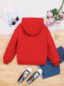 SHEIN Áo nỉ in hình hoạt hình dành cho bé gái tuổi teen - Đỏ - Xem 2