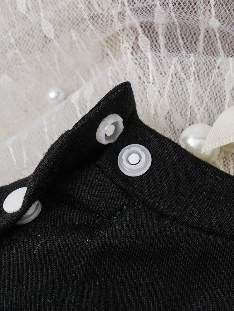 Baby Girl Bear Print Mesh Hem Dress