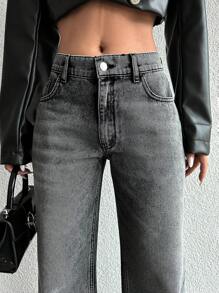 EURMUSE Casual Washed Straight Leg Jeans - Grey - View 3