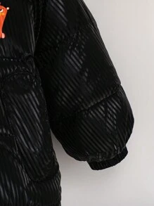 Baby Boy Letter Graphic Hooded Padded Coat Without Sweater - Black - View 6