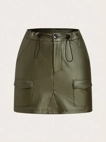 SHEIN EZwear Flap Pocket Drawstring Waist Skirt