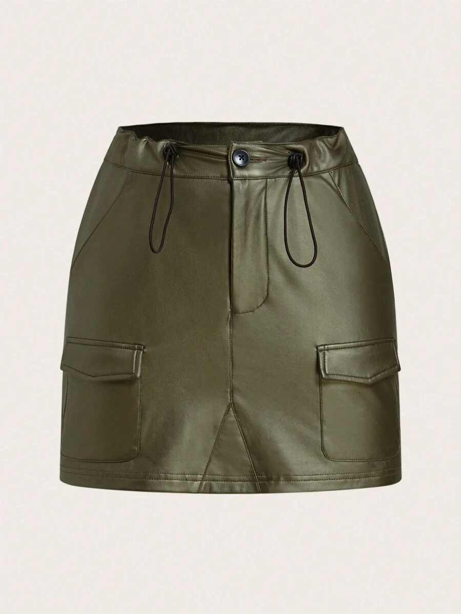 SHEIN EZwear Flap Pocket Drawstring Waist Skirt