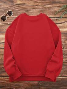 INAWLY 標語圖案落肩袖運動衫 - 紅色 - 查看 2