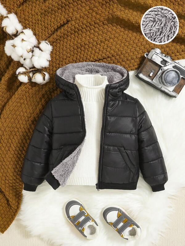 SHEIN Baby Boy Zip Up Thermal Lined Hooded Padded Coat