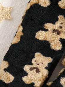 女大童熊圖案毛茸茸長褲 - 黑色 - 查看 5