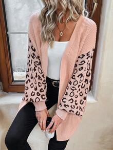 SHEIN Frenchy Áo khoác cardigan trễ vai họa tiết da báo - Bụi hồng - Xem 6