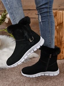New Anti-Slip Breathable Warm Lightweight All-Match 2023 Style Fashionable Black Furry Snow Boots For Women