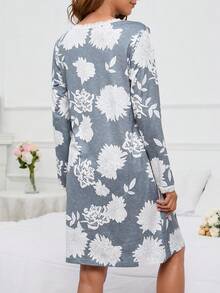 孕婦印花交疊領蕾絲邊睡裙