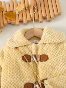 SHEIN Young Girl Solid Teddy Duffle Coat - Khaki - View 3
