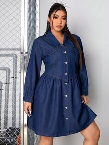 SHEIN ICON 大碼牛仔洋裝 - 藍色 - 查看 5