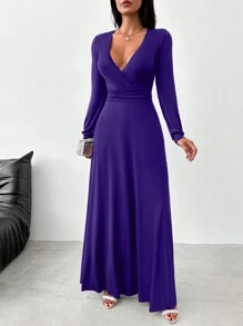 EURMUSE Deep V-neck High Slit Dress - Purple - View 5