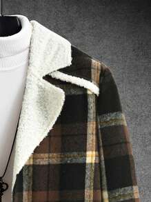 Manfinity Homme Loose Fit Men's Plaid Print Overcoat With Thermal Lining - Brown - View 4