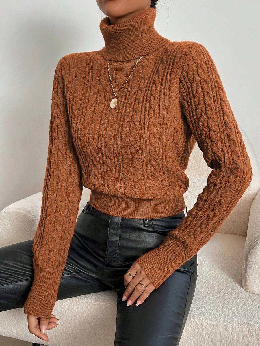 SHEIN Privé Áo cao cổ Xoắn Dan Áo len - màu nâu - Xem 1
