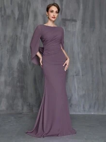 Faeriesty Mosy Women's Ruched Front Draped Back Formal Mermaid Dress - Mauve Purple - View 1