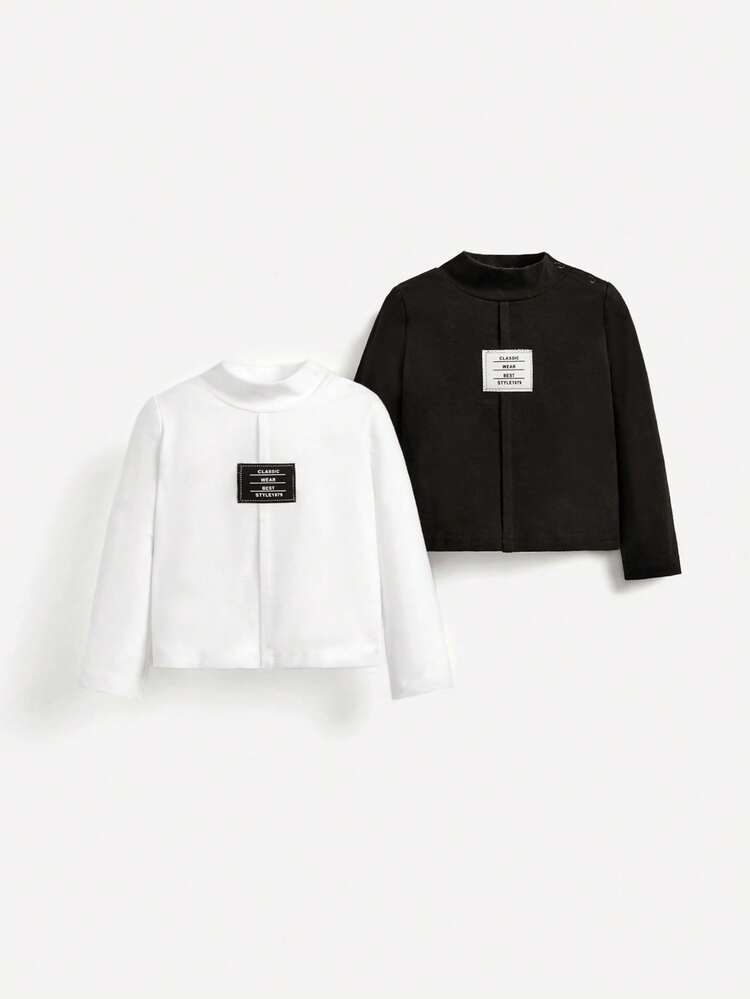 Baby Boys' Button Decorated Half Turtleneck Long Sleeve Top, 2pcs/set