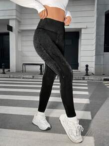 SHEIN EZwear Women's Velvet Leggings - Black - View 5
