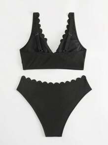 SHEIN Swim Summer Beach Women's Ruffle Edge Bikini Set - Black - View 4