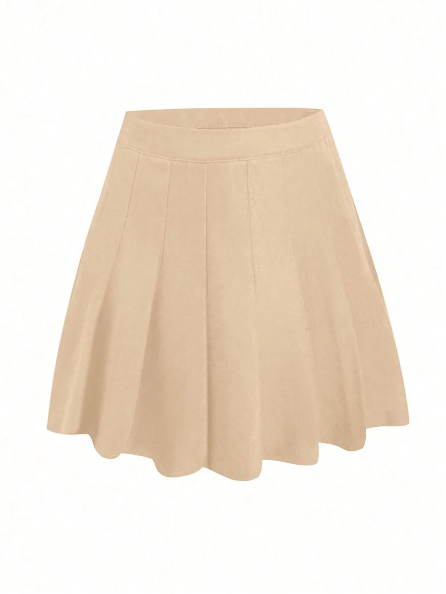 SHEIN Clasi Plus Solid Pleated Skirt - Apricot - View 1
