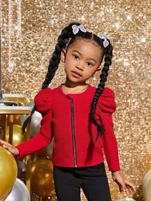 SHEIN Cô Gái Trẻ Tay áo Dây kéo mặt trước Áo khoác - Màu Đỏ Sâu - Xem 5