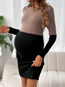 孕婦雙色緊身洋裝 - 彩色 - 查看 1