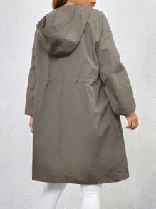 SHEIN EZwear Eo dây rút áo có mũ Dây kéo Túi nghiêng Áo khoác - Xám - Xem 2