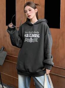 DAZY Letter Graphic Drop Shoulder Oversized Hoodie Sweatshirt - Dark Grey - View 4