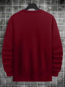 RueChic Men's Letter Printed Drop Shoulder Sweatshirt - Burgundy - View 3