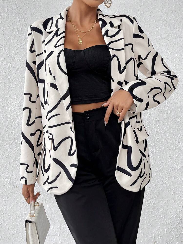 Women's Printed Lapel Blazer Jacket