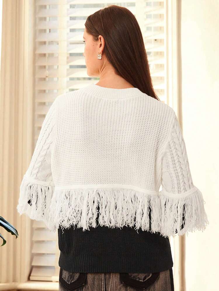 Women's Cable Knit Fringed Sweater Winter Casual