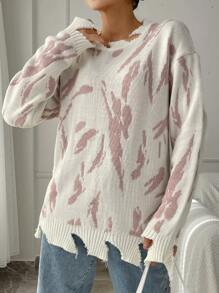 EURMUSE Women'S Printed Drop Shoulder Sweater - Multicolor - View 1