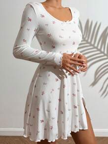 CottageSlumber Váy ngủ xẻ đùi họa tiết hoa nhỏ xinh xắn hoàn hảo cho mùa hè, họa tiết hoa rực rỡ, ấm cúng và thanh lịch, mùa thu và mùa đông - trắng - Xem 3