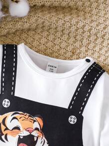 SHEIN Baby Boy Cartoon & Slogan Graphic 2 In 1 Jumpsuit - Multicolor - View 4