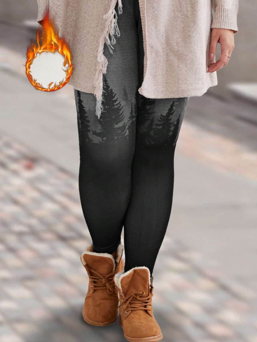 EMERY ROSE 大尺碼女裝休閒簡約森林圖案打底褲,適用於夏季 - 彩色 - 查看 1