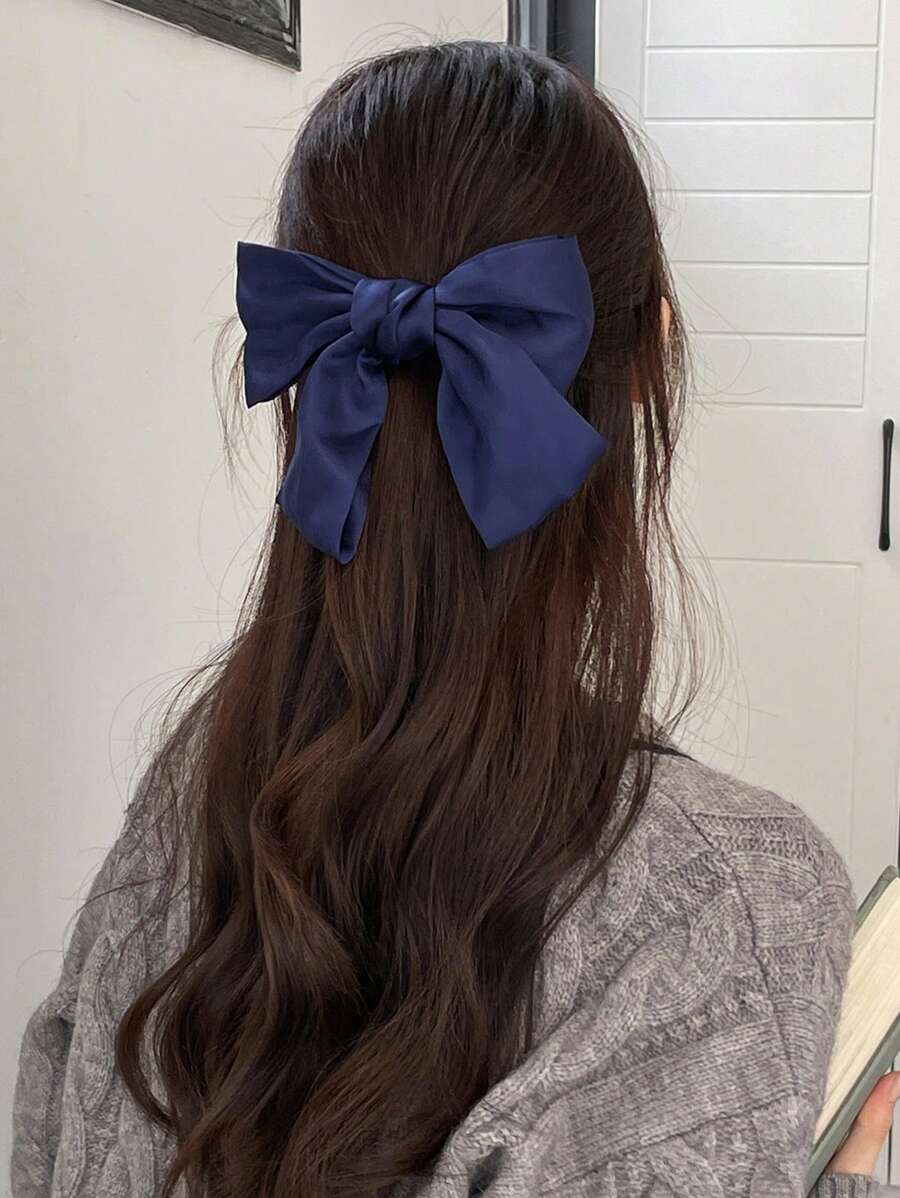DAZY Minimalist Bow Decor Hair Clip Cute Valentines Claw Clips Hair Claws Hair Barrettes - Navy Blue - View 1