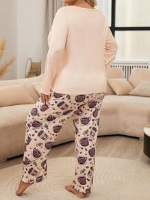 Plus Coffee & Letter Graphic PJ Set / Pajama Set