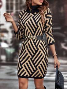 SHEIN LUNE Geopatroon Col Oversized Gebreide jurken