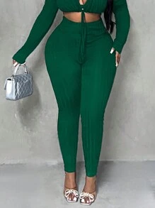 Slaydiva Plus Size Women's Deep V-neck, Hollow Out Waist Jumpsuit - Green - View 2