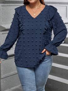 SHEIN LUNE Women's Plus Size V-neck Shirt - Navy Blue - View 1