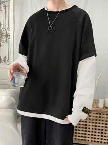 Manfinity Hypemode Sweat-shirt 2 En 1 À Manches Raglan Et Lettres Patchées Pour Hommes, Coupe Ample