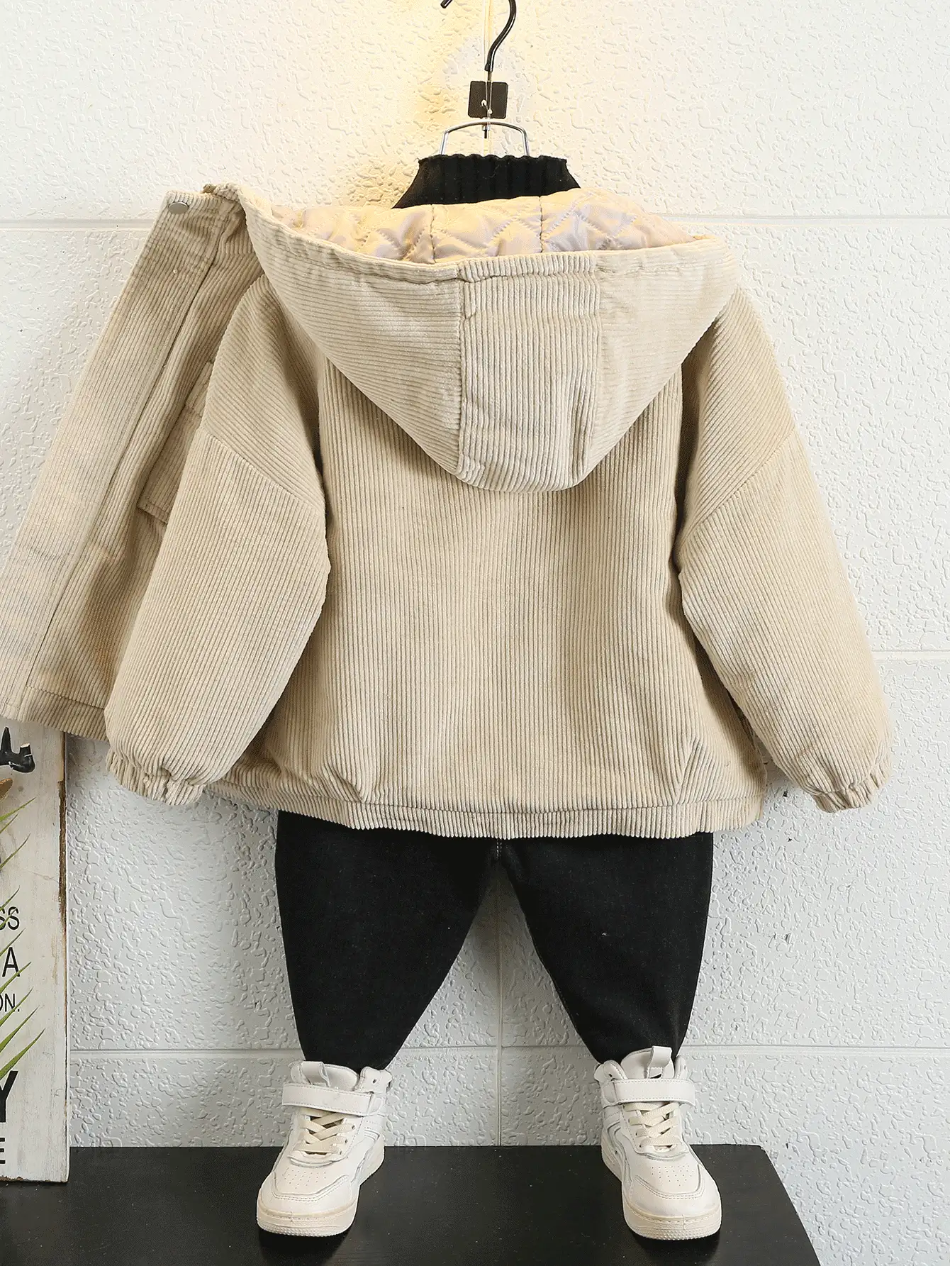 男童单件口袋贴布连帽棉服外套