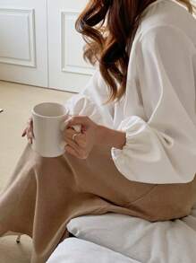 DAZY 1 Áo cánh tay đèn lồng màu trơn cho nữ, trang phục công sở thường ngày, áo dài tay mùa thu - trắng - Xem 6