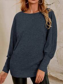 SHEIN Clasi Chất rắn tay cánh Áo thun - Màu xanh hải quân - Xem 5