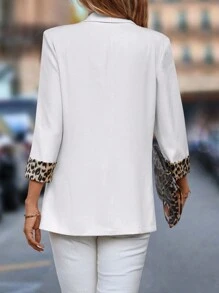 SHEIN Clasi In hoa Báo Khăn quàng Mở Mặt trước Áo vest - trắng - Xem 2