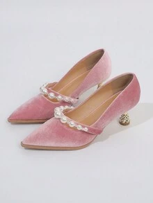 Zapatos de tacón de aguja con diseño de perla de punta - Rosa - Ver 7