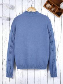 Teen Boy Cable Knit Drop Shoulder Sweater - Blue - View 2